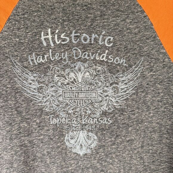 Harley Davidson Shirt Women's medium Heathered Grey Orange Short Sleeve Cotton - Picture 8 of 9